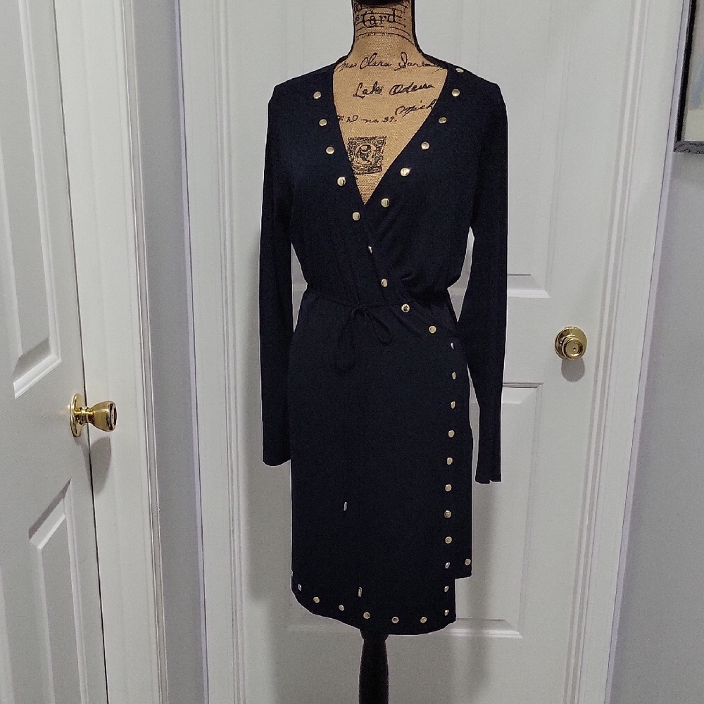 Michael Kors Elegant Black Dress with Gold Accents